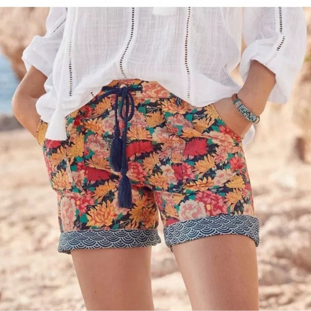 Sundance Floral High Waist Drawstring Shorts in Red, Yellow, Green, Blue